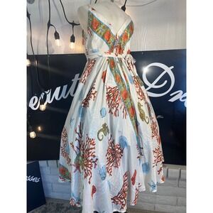 Women's Nautical Seashell Coral Starfish Seahorse‎ Maxi Dress